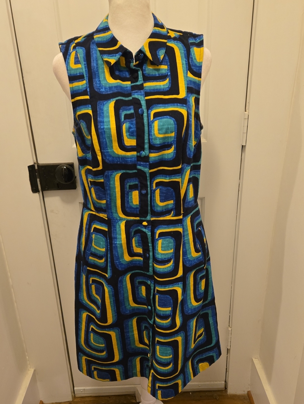 Boden Iris Geometric Mod Button Up Shirt Sleeveless Dress Size 6